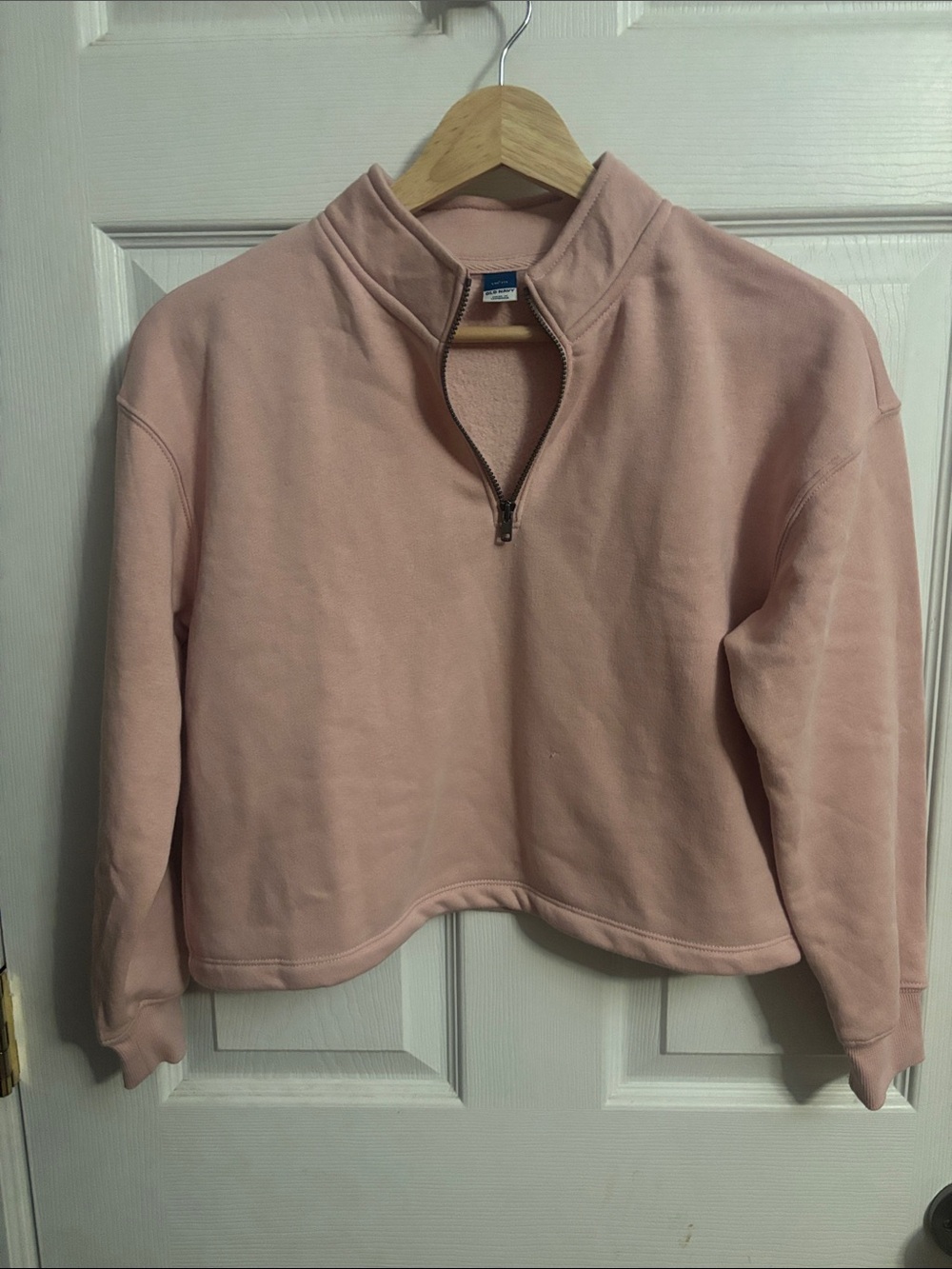 Old Navy Girl’s Size 10/12 Large Pale Pink Cropped Half-Zip Pullover Hoodie